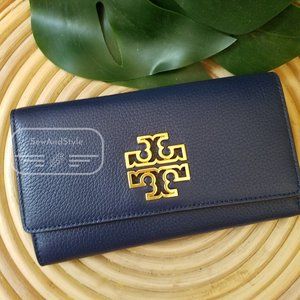 TORY BURCH BRITTEN SMART PHONE WALLET NAVY BLUE ROYAL BLUE SNAP BUTTON WRISTLET